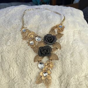 Gold and Black Rose Necklace
